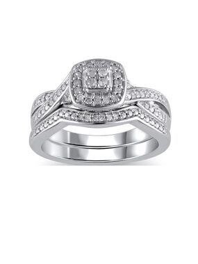 1/5 CTTW Natural Diamond Ring Set Sterling Silver Size 7